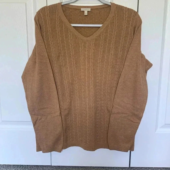 Talbots Camel Cotton V-Neck Sweater - Picture 1 of 5
